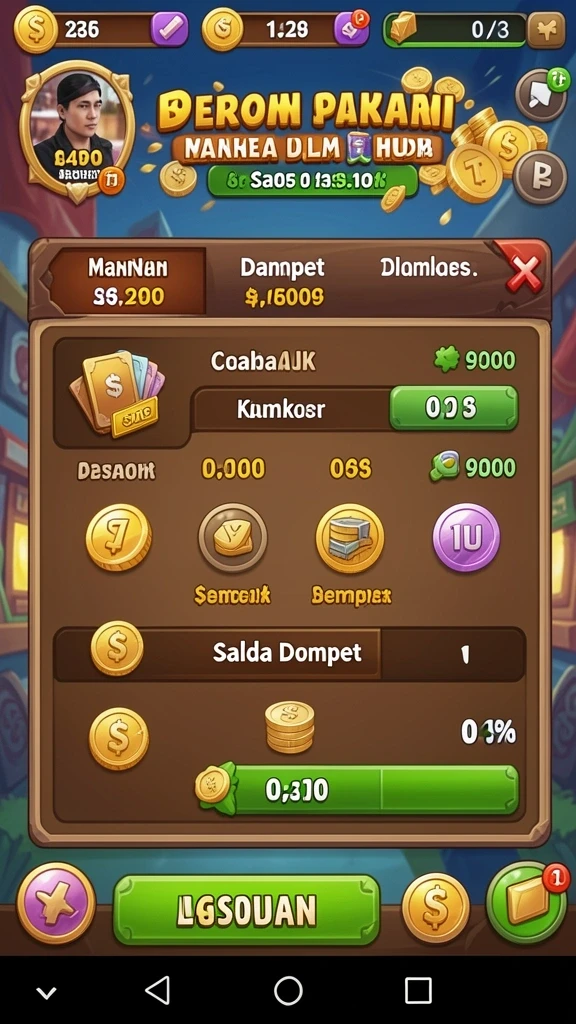Tampilkan kemajuan karakter dengan berbagai item yang dikumpulkan.